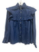 Tuckernuck Size M Dark Wash Cotton Blend Chambray Ruffle Detail Long Sleeve Top Dark Wash / M