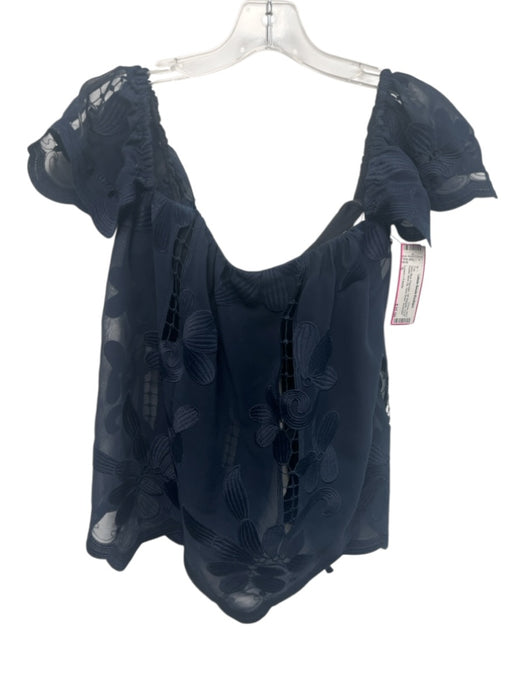 Lovers + Friends Size S Navy Blue Polyester Off Shoulder Floral Eyelet Top Navy Blue / S