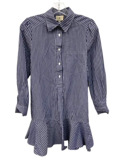 Tuckernuck Size XXS Blue & White Cotton Blend Long Sleeve Pin Stripe Mini Dress Blue & White / XXS