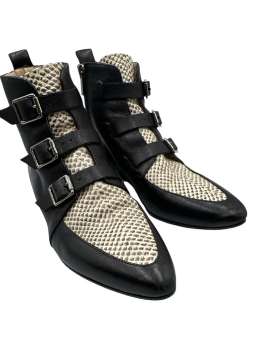 Jimmy Choo Shoe Size 38.5 Black, Gray, White Leather Snake Print Booties Black, Gray, White / 38.5