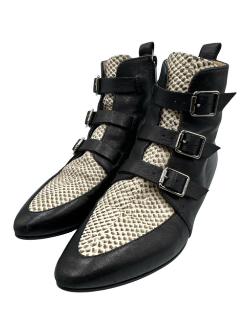 Jimmy Choo Shoe Size 38.5 Black, Gray, White Leather Snake Print Booties Black, Gray, White / 38.5