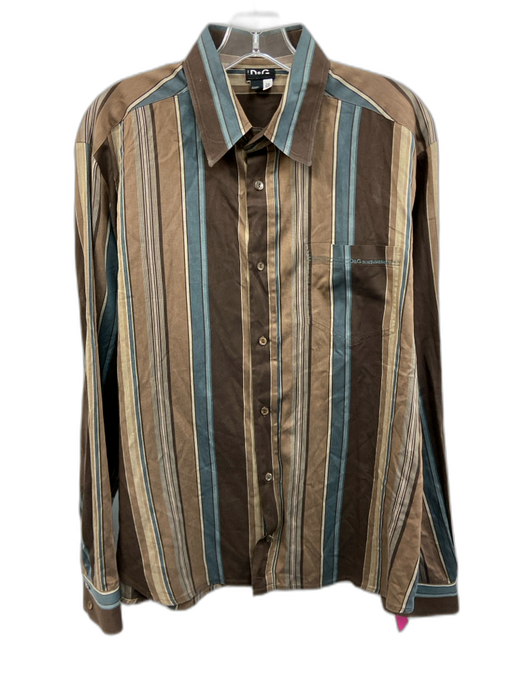 Dolce & Gabbana Size 50 Brown & Blue Striped Button Down Men's Long Sleeve Shirt Brown & Blue / 50