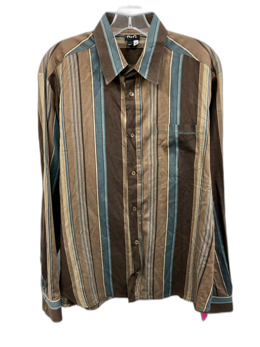 Dolce & Gabbana Size 50 Brown & Blue Striped Button Down Men's Long Sleeve Shirt Brown & Blue / 50