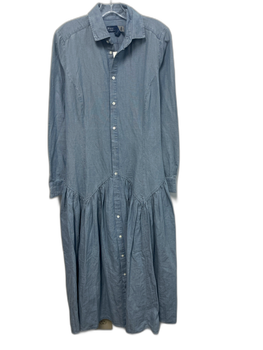 Polo Ralph Lauren Size 4 Light Wash Cotton Long Sleeve Button Front Maxi Dress Light Wash / 4