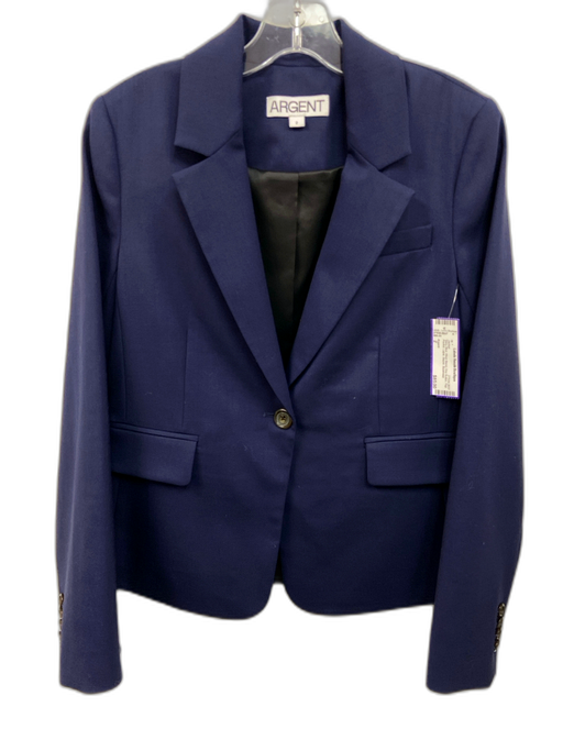 Argent Size 2 Navy Blue Wool Blend One Button Flap Pocket Lapel Blazer Jacket Navy Blue / 2