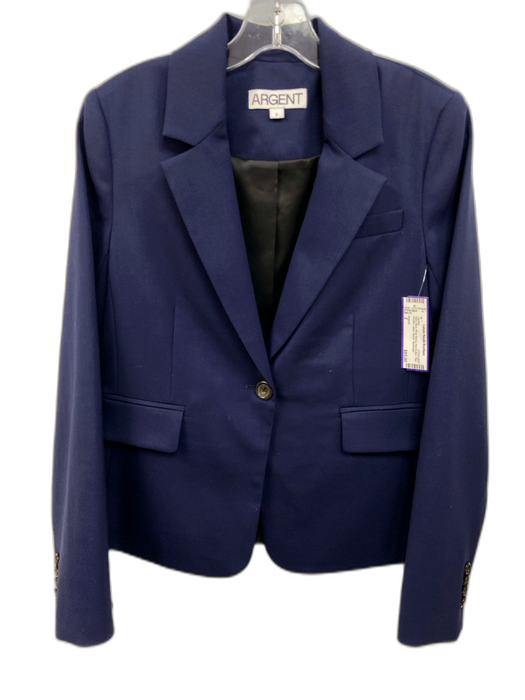 Argent Size 2 Navy Blue Wool Blend One Button Flap Pocket Lapel Blazer Jacket Navy Blue / 2