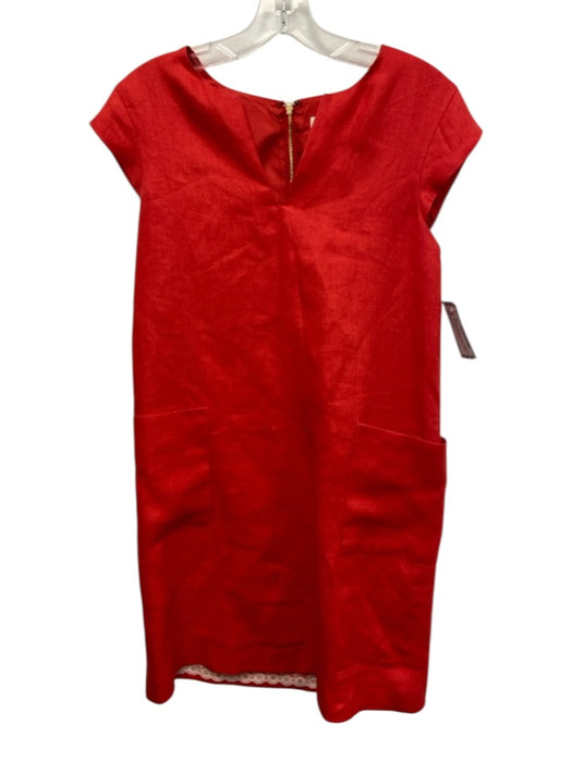Kate Spade Size 2 Red Linen Sleeveless Split V neckline Pockets Mini Dress Red / 2