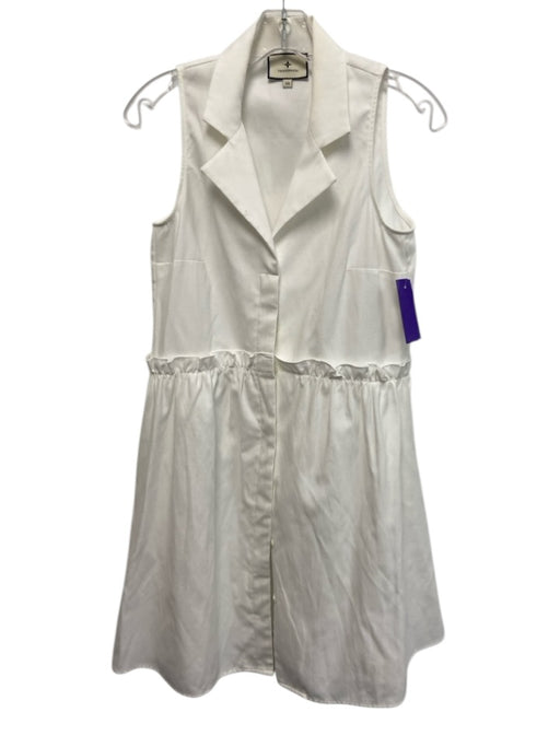Tuckernuck Size XS White Cotton & Polyester Sleeveless Buttons Collar Mini Dress White / XS