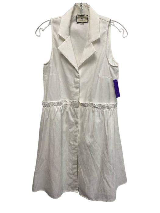 Tuckernuck Size XS White Cotton & Polyester Sleeveless Buttons Collar Mini Dress White / XS