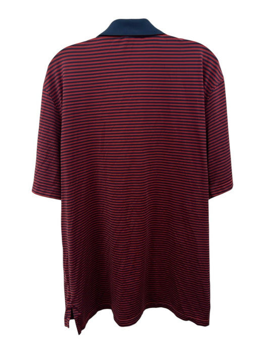 Peter Millar AS IS Size L Orange & Navy Polyester Striped Polo Short Sleeve Orange & Navy / L