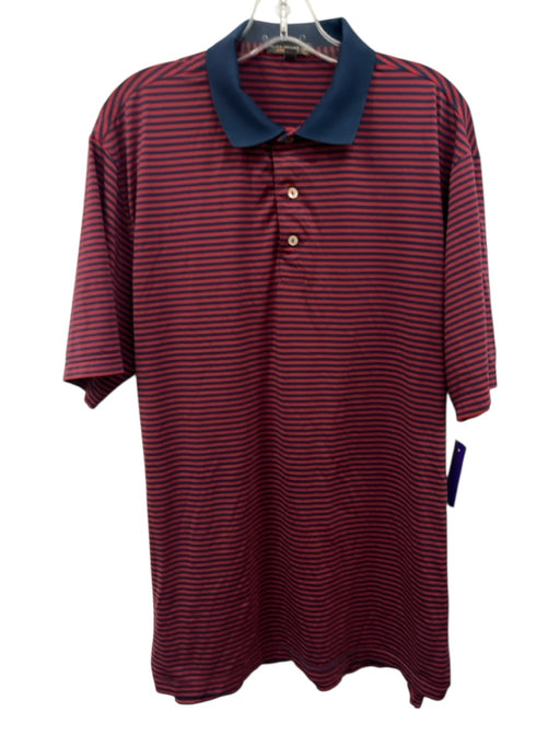 Peter Millar AS IS Size L Orange & Navy Polyester Striped Polo Short Sleeve Orange & Navy / L