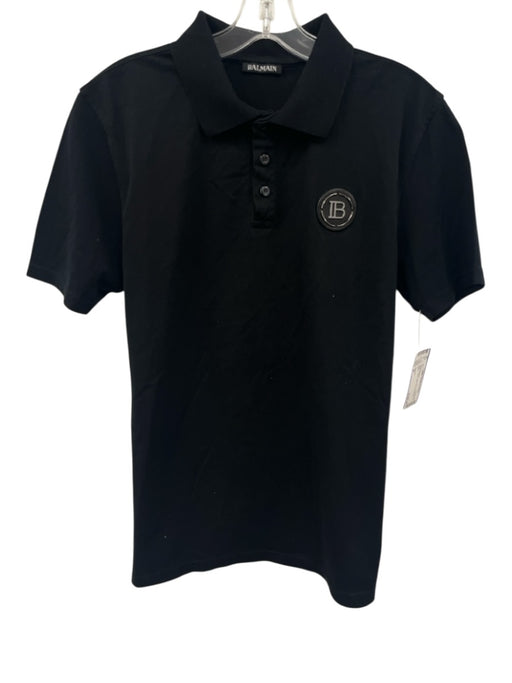 Balmain Size M Black Cotton Solid Polo Men's Short Sleeve Black / M