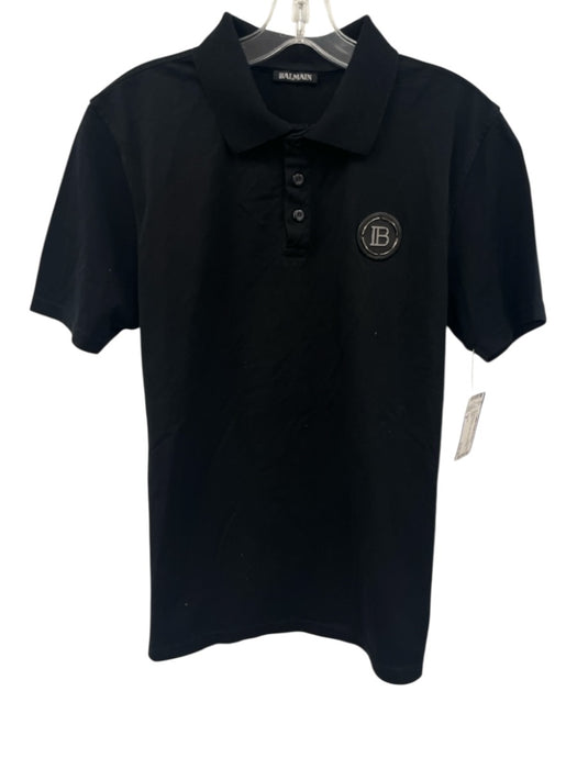 Balmain Size M Black Cotton Solid Polo Men's Short Sleeve Black / M