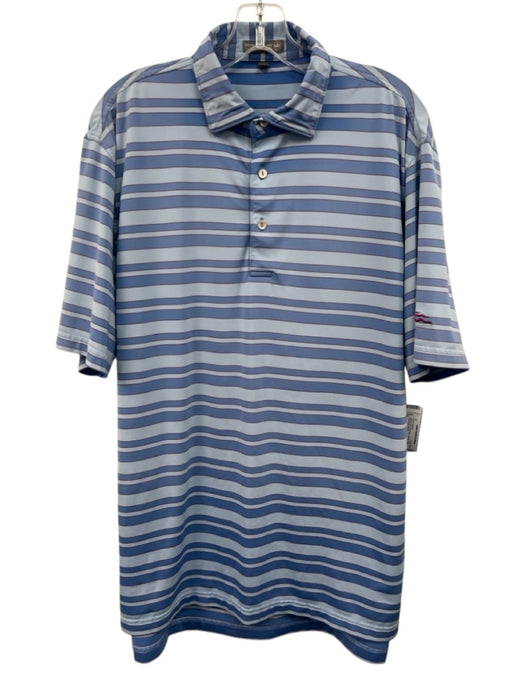 Peter Millar Size M Blue & Red Polyester Striped Polo Men's Short Sleeve Blue & Red / M