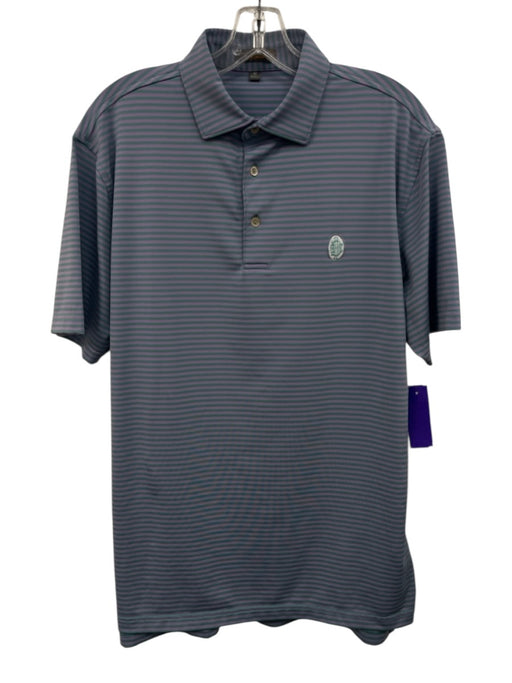 Peter Millar Size M Purple & Green Polyester Striped Polo Men's Short Sleeve Purple & Green / M