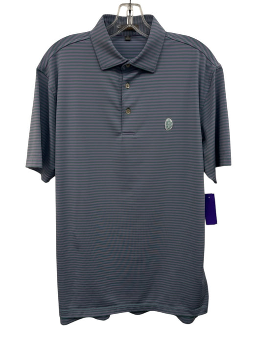 Peter Millar Size M Purple & Green Polyester Striped Polo Men's Short Sleeve Purple & Green / M