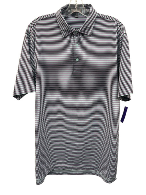 Peter Millar Size M Purple & Multi Print Polyester Striped Polo Short Sleeve Purple & Multi Print / M