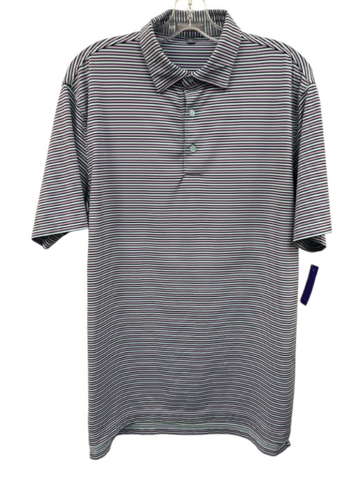 Peter Millar Size M Purple & Multi Print Polyester Striped Polo Short Sleeve Purple & Multi Print / M