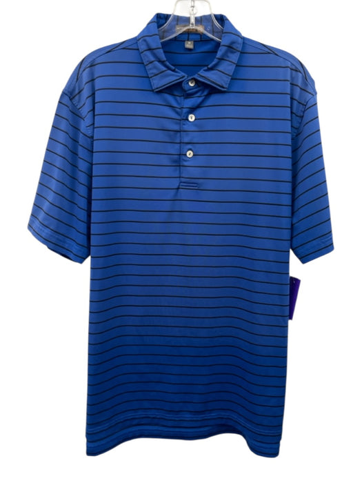 Peter Millar Size M Blue & Black Polyester Striped Polo Men's Short Sleeve Blue & Black / M
