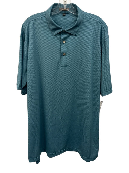 Peter Millar Size XL Green & White Polyester All Over Print Polo Short Sleeve Green & White / XL