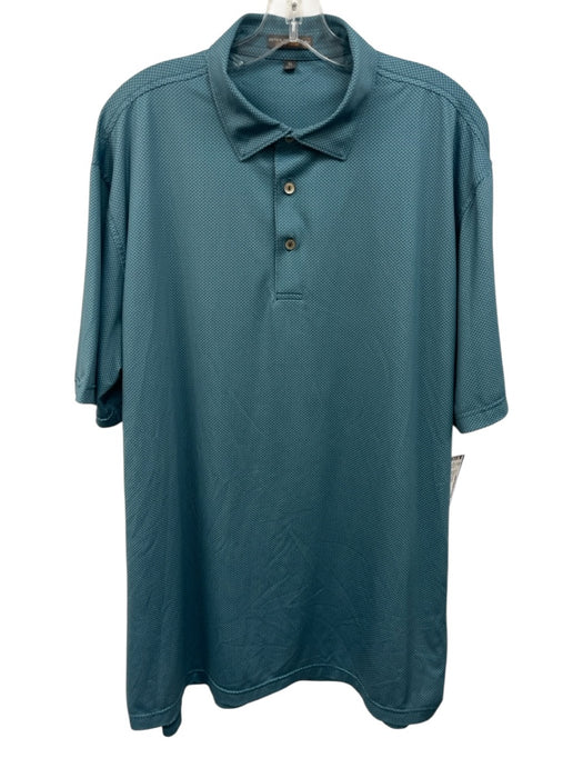 Peter Millar Size XL Green & White Polyester All Over Print Polo Short Sleeve Green & White / XL