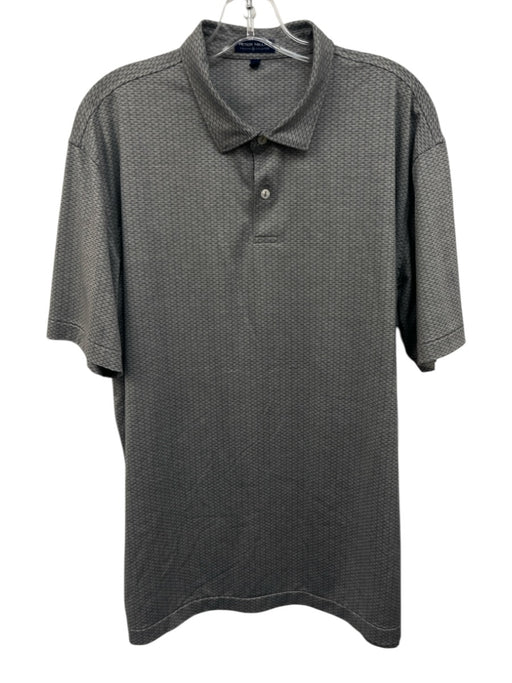 Peter Millar Size XL Light Gray & Gray Print Polyester Polo Men's Short Sleeve Light Gray & Gray Print / XL