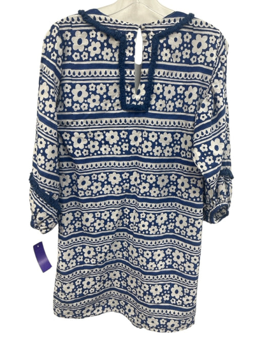 Tuckernuck Size S Blue & White Cotton Long puff sleeve Floral Below knee Dress Blue & White / S