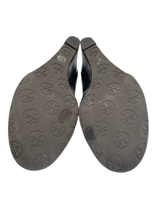 Tory Burch Shoe Size 7.5 Black Leather Logo Slip On Wedges Black / 7.5