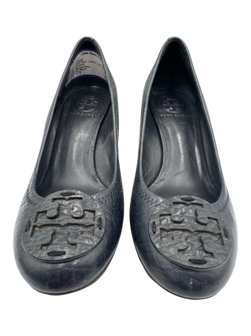 Tory Burch Shoe Size 7.5 Black Leather Logo Slip On Wedges Black / 7.5