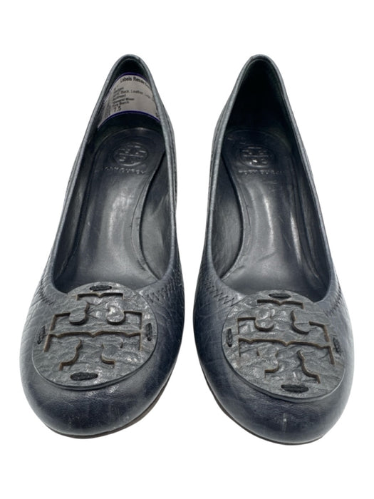 Tory Burch Shoe Size 7.5 Black Leather Logo Slip On Wedges Black / 7.5