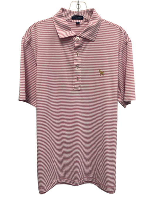 Peter Millar Size L Pink & White Synthetic Striped Polo Men's Short Sleeve Pink & White / L