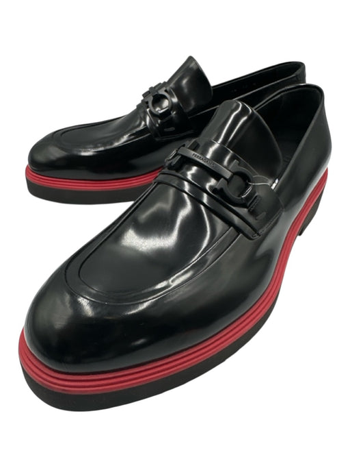 Ferragamo Shoe Size 12 Black & Red Leather Solid Loafer Men's Shoes Black & Red / 12