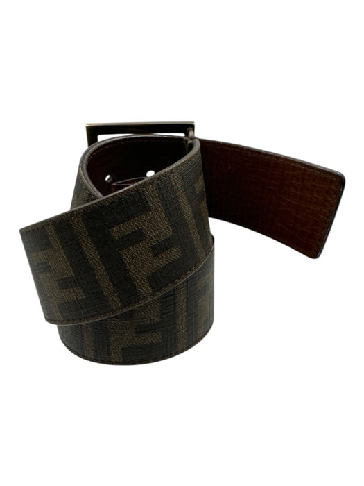 Fendi Brown & Black Leather Metal Logo All Over Print Belts Brown & Black / 90/36"