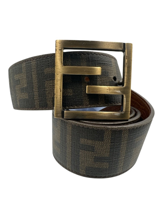 Fendi Brown & Black Leather Metal Logo All Over Print Belts Brown & Black / 90/36"