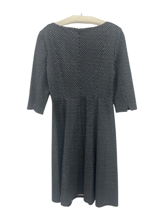 LK Bennett Size 8 Black & White Viscose 1/2 Sleeve Circles Midi Split neck Dress Black & White / 8