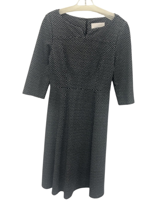 LK Bennett Size 8 Black & White Viscose 1/2 Sleeve Circles Midi Split neck Dress Black & White / 8