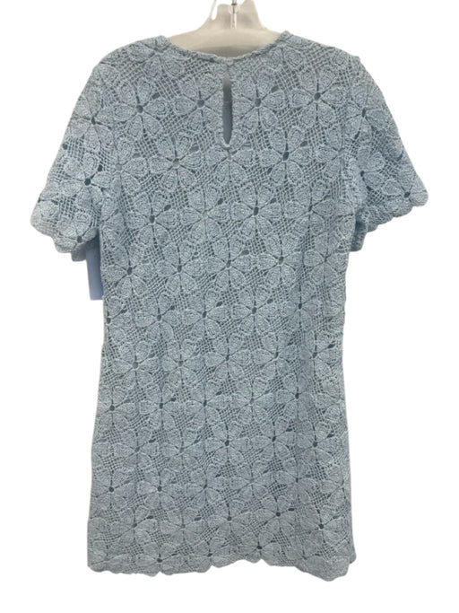 Tuckernuck Size M Light Blue Cotton Crochet Short Sleeve Below Knee Floral Dress Light Blue / M