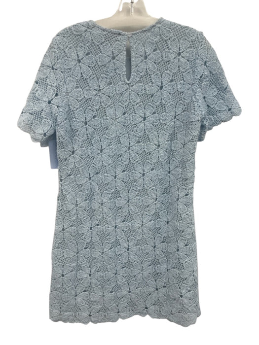 Tuckernuck Size M Light Blue Cotton Crochet Short Sleeve Below Knee Floral Dress Light Blue / M