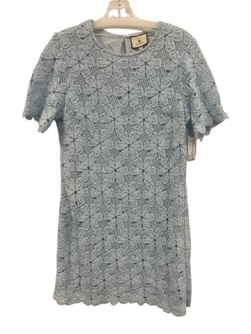 Tuckernuck Size M Light Blue Cotton Crochet Short Sleeve Below Knee Floral Dress Light Blue / M