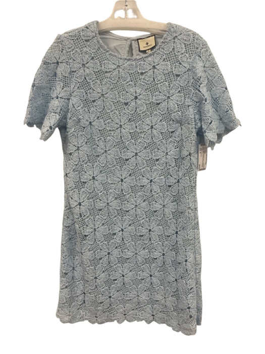 Tuckernuck Size M Light Blue Cotton Crochet Short Sleeve Below Knee Floral Dress Light Blue / M