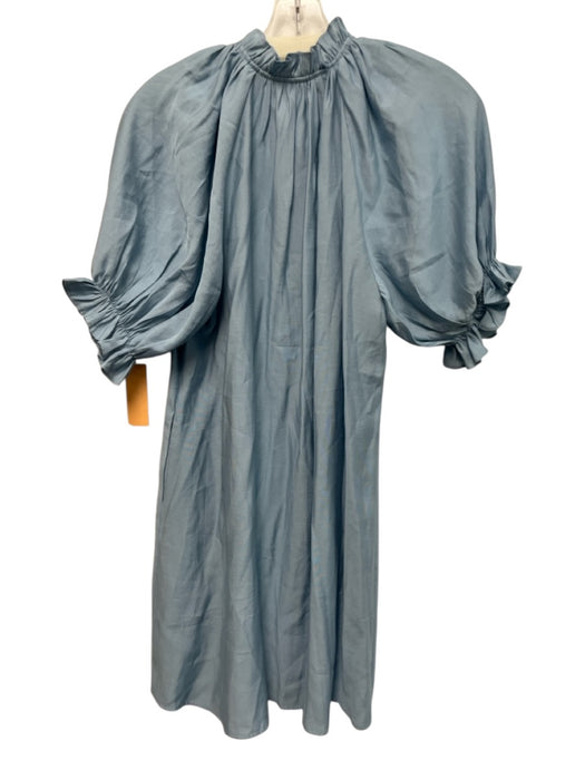 Pomander Place Size Small Light Blue Rayon Blend Short Puff Sleeve Ruffles Dress Light Blue / Small