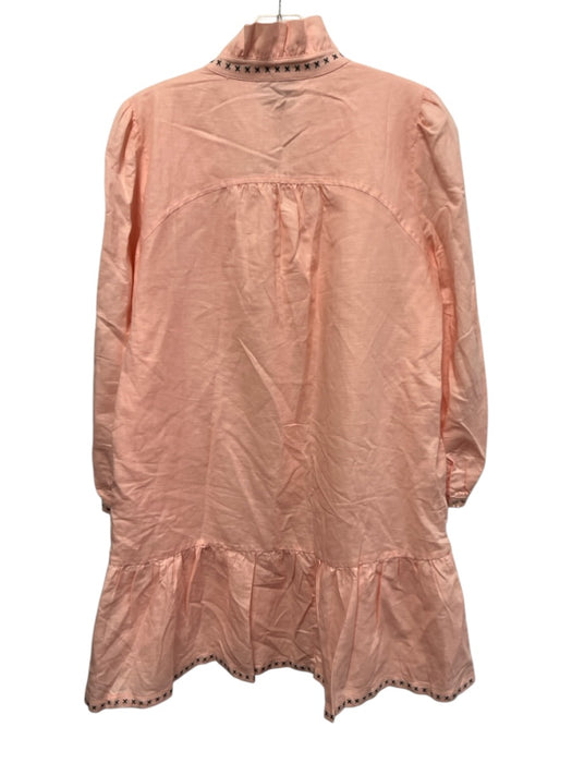 Tuckernuck Size Small Pink & Green Linen Blend Long Sleeve Embroidered Dress Pink & Green / Small