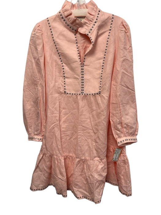Tuckernuck Size Small Pink & Green Linen Blend Long Sleeve Embroidered Dress Pink & Green / Small
