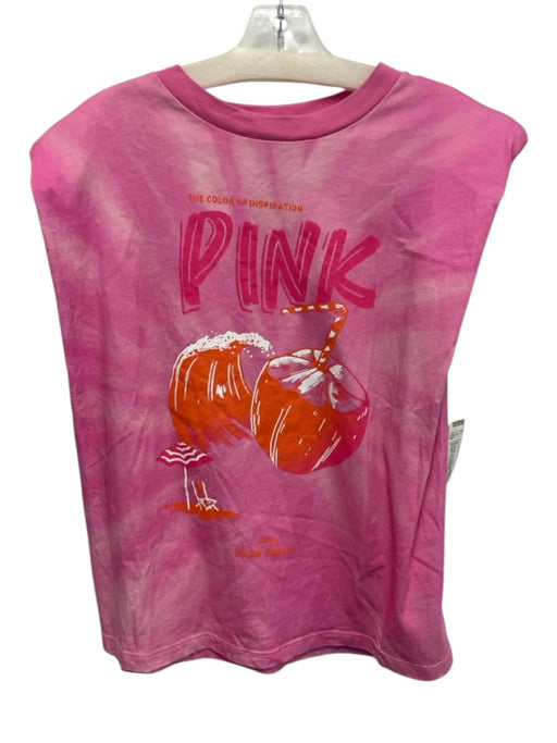 Farm Rio Size L Pink Cotton Tie Detail Cap Sleeve Graphic Muscle Top Pink / L