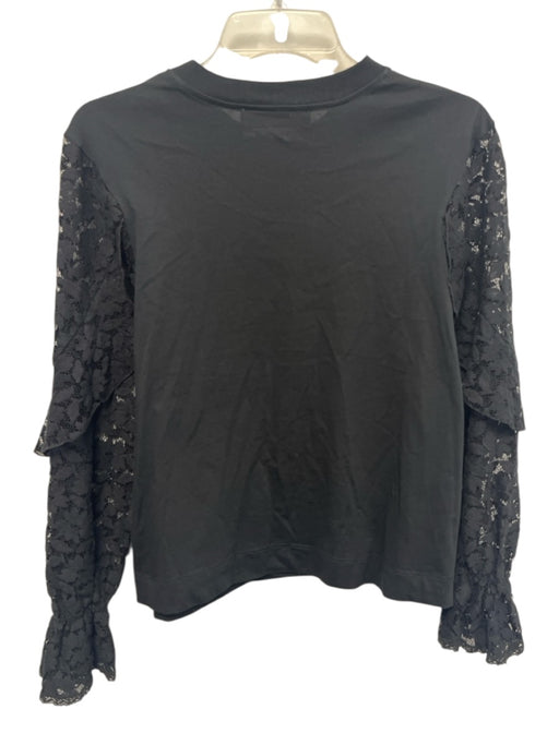 See By Chloe Size M Black Cotton Long Balloon Sleeve Floral Lace Top Black / M