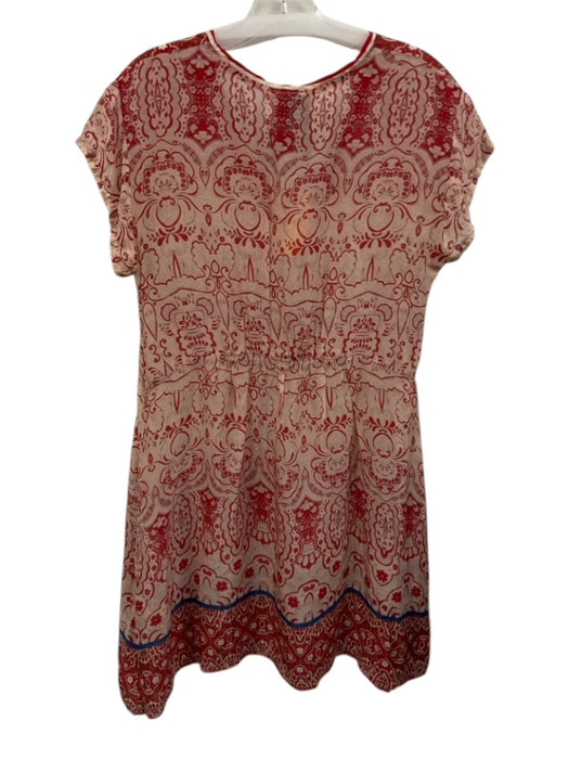 Johnny Was Size XS White & Red Cupra Rayon Short Sleeve Floral Print Dress White & Red / XS