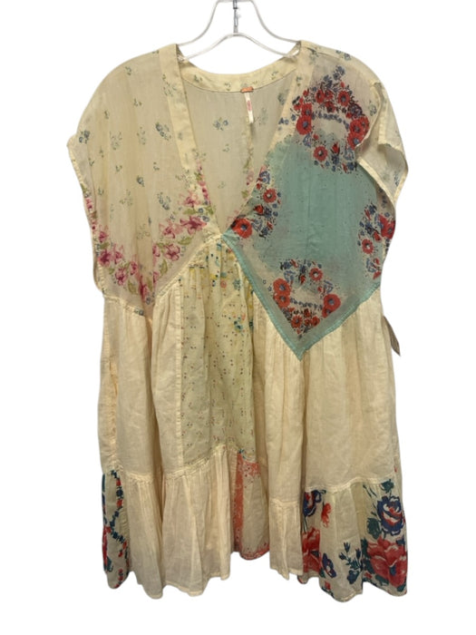 Free People Size S Yellow, blue, red Cotton Floral Patchwork swing Dress Yellow, blue, red / S