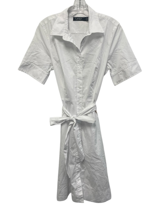 Lauren Ralph Lauren Size 10 White Cotton Blend Button Down Sash Midi Dress White / 10