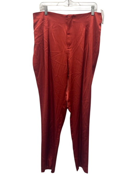 Cinq a Sept Size 12 Red Orange Triacetate Blend Satin Pleated Zip & Hook Pants Red Orange / 12