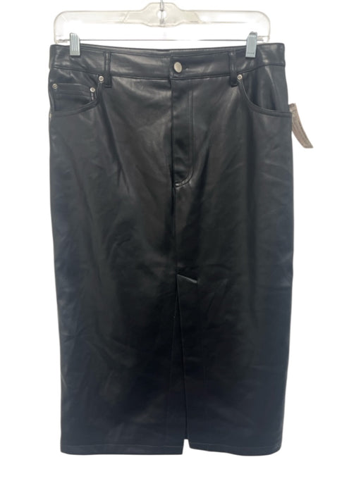 7 For All Mankind Size M Black PU Leather Front Slit Knee length Skirt Black / M